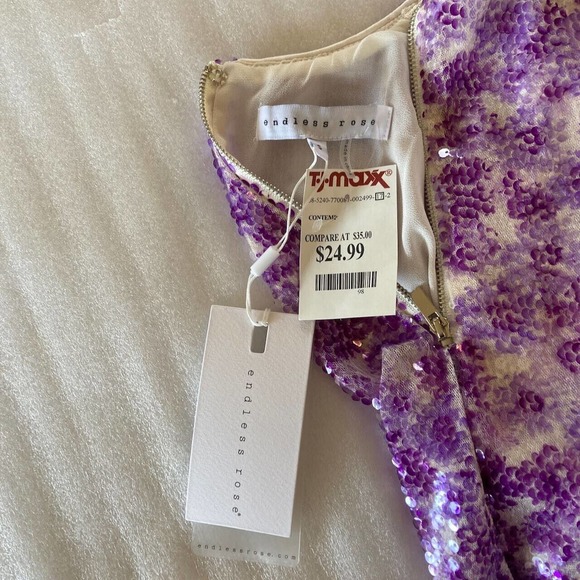 NWT Endless Rose Purple Sequin Shirt Scoop Neck Small Flutter Sleeve Crop Top - Picture 5 of 9